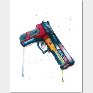 Watercolor Sig Sauer gun - make color not war Posters and Art